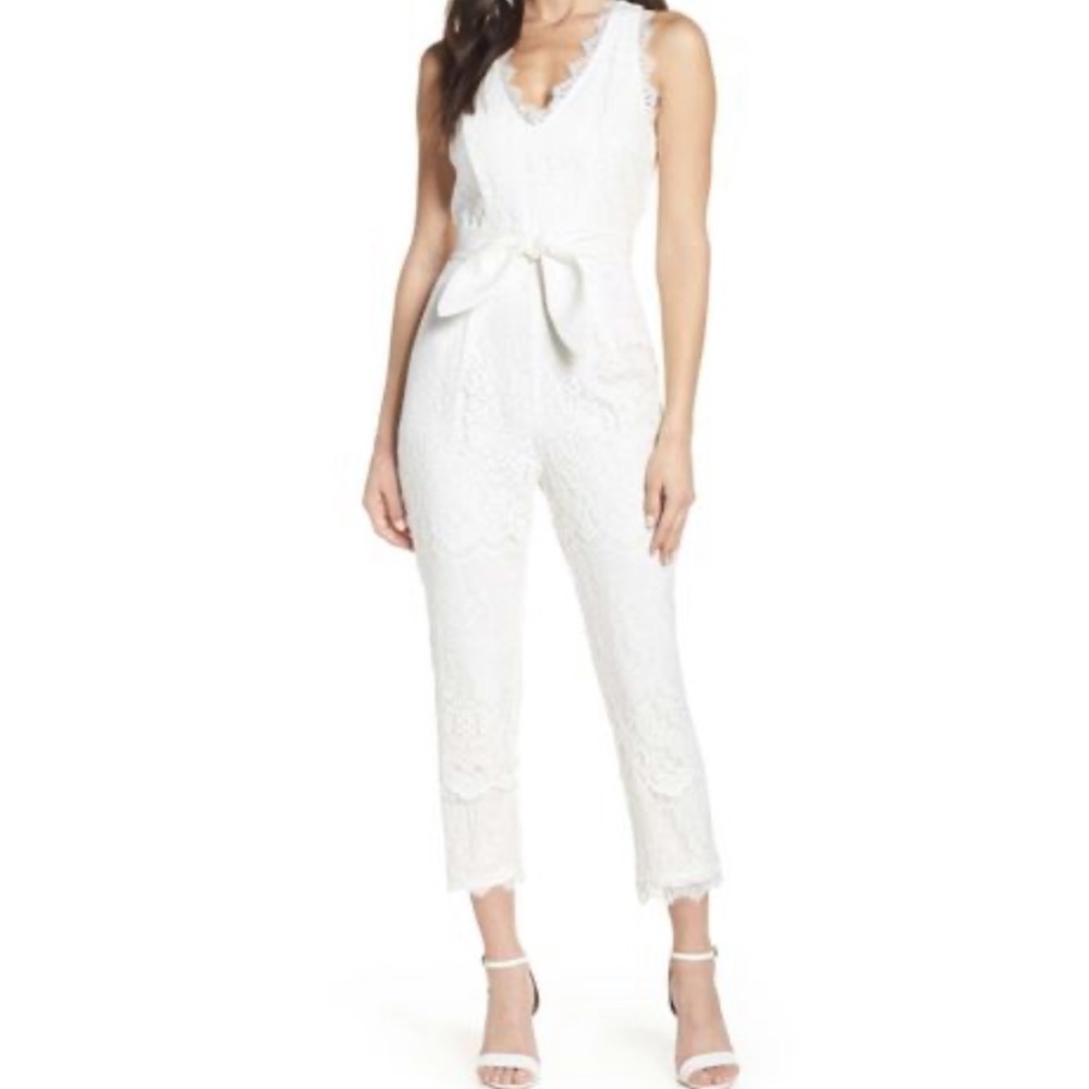 Scallop lace white jumpsuit